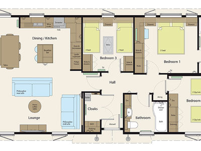Lissett Alaska floor plan for 45' x 22' 3 bedroomed lodge