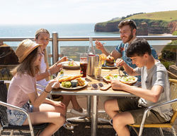Ladram Bay - dining alfresco and what a beautiful view